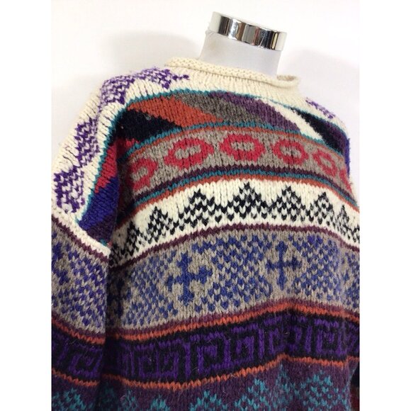 Rey Wear Vintage Aztec Wool Sweater Made Ecuador Mens Large - Picture 2 of 7